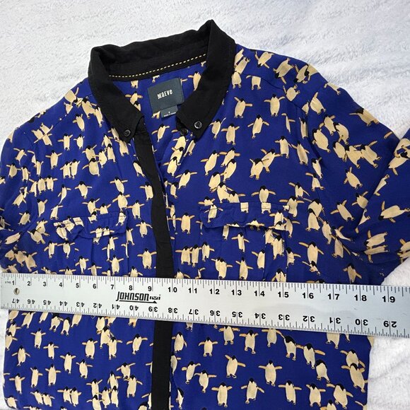 Maeve Womens Penguin Print Button-Up Long Sleeve Blouse Shirt Size 6 Blue Casual - Picture 7 of 8